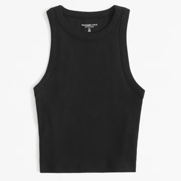 Abercrombie Essential Cropped High-Neck Rib Tank | Black | Size XXS | NWOT - Picture 3 of 10